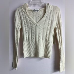Women’s Cable Knit Pullover Hooded Sweater, S (4-6), Ivory, NWT